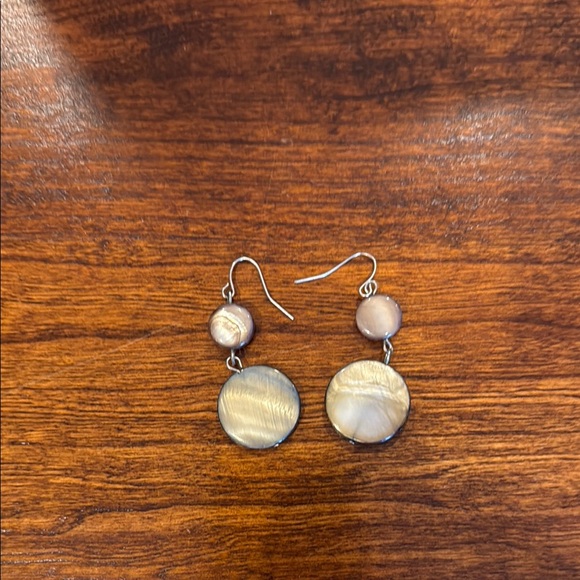 Jewelry - Silver and iridescent taupe Two-Tier Beaded Earrings